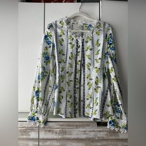 Ultra Pink Floral Lace Eyelet Blouse - White, Blue, Green